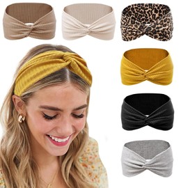 Nayyana® 6 Pieces Headbands for Women Non-Slip Short Hair Yoga Workout Running Sports Elastic Hair Bands for Women Hair Twist Turban Hair Wrap for Girls