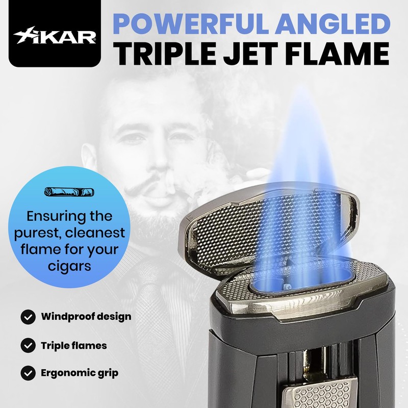 Xikar HP3 Triple Jet Flame Butane Torch Lighter, Silver |