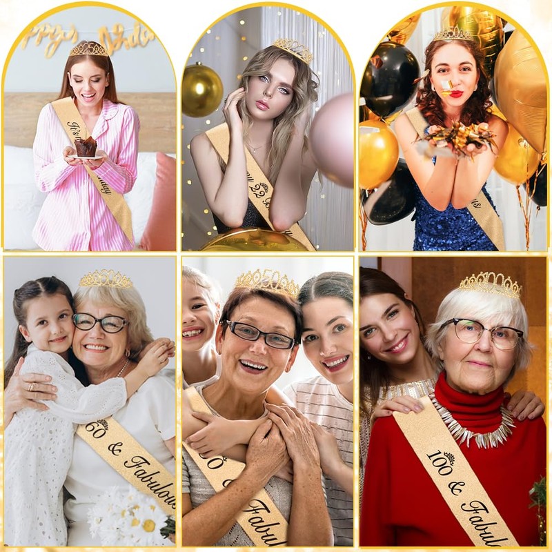 Golden Crown Tiara & Sash - 70th Birthday Decorations for