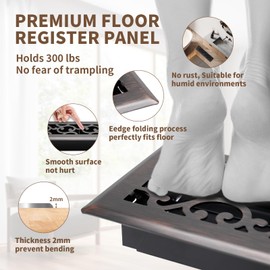 SANYCASA 2x12 Inches Air Floor Vents Register Ease Adjust Air Flow Savannah Design-Heavy Duty Walkable Steel Decorative Floor Vent for Room- Oil Rubbed Bronze Floor Vent Covers