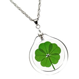 Clovers Online Genuine Preserved 5 Leaf Clover Acrylic Good Luck Charm Necklace