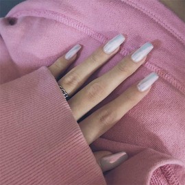 BABALAL 24PCS Punk Square Nails Metallic Mirror Effect Full Cover Fake Nails Ins Style Press on Nails for Women and Girls