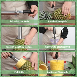 Newness Pineapple Corer with Knife, [Upgraded, Electric & Manual] Stainless Steel Fruit Cutter with Electric Drill Accessory, Pineapple Slicer Core Remover Kitchen Tool with Measure Mark