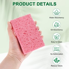 M METERXITY 12-Pack Kitchen Sponges, Condense Eco Cellulose Non-Scratch Scrub Heavy Sponge for Kitchen/Household/Bathroom, Clean Tough Messes Dish Scrubber [Pink]