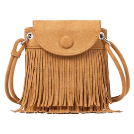 Sunwel Fashion Mini Fringe Purse Small Crossbody Bags for Women Western Cell Phone Wallet with Zipper Pockets, Camel