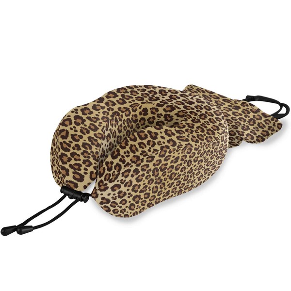 ALAZA Memory Foam Travel Pillow with Snap Clip Animal Leopard Print Geometric Brown Neck Pillow for Airplane Travel Kit, Soft Comfortable and Washable