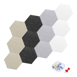 MECCANIXITY 12Pcs Hexagon Acoustic Panels 20x17.5cm B1 Fireproof Soundproof Foam Panels with 7 Push Pins for Wall Decoration Home Studio Office(Black,Bright Gray,Dark Brown,White)
