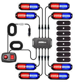 WINECO 8PCS LED Strobe Lights 12V Sync Feature Red Blue 12LED Emergency Hazard Warning Lights with Strobe Controller for Trucks Vehicles ATV RV Cars Van