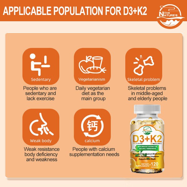 NATURE'S LIVE Vitamin K2 D3 MK-7 5000IU Vitamin Supplement, Boost