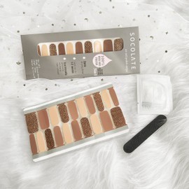 SOCOLATE 22PCS(20+2 Trail Samples) Double Ended Adheasive Art Decals Sticker Solid Color with Giltter Finish Nail Polish Strips, Nail Wraps, ZY007 Latte