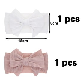 Pack of 2 Headbands, Baby Girl, Baby Headband, Baby Headband, Baby Elastic Bows Turban Hairband, Turban for Babies, Photo Accessories, Bows Children's Hair Accessories, White, Pink