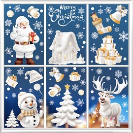 190Pcs Christmas Window Clings Snowflakes Santa Claus Reindeer Window Decals Static Window Stickers for Christmas Decorations Window Décor Ornaments Holiday Winter Xmas Party Supplies