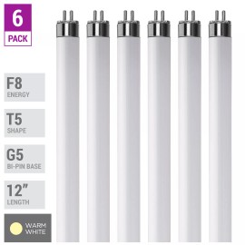 KOR 6 Pack F8T5 WW 30K Tube 12" Inches 8W Watt T5 Mini Bi 2-Pin G5 3000K Warm White
