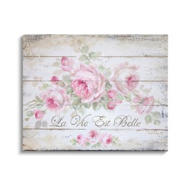 Stupell Industries Life Is Beautiful French Expression Rustic Rose, Design by Debi Coules