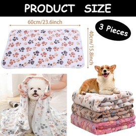 Small Dog Cat Blankets,Soft Puppy Blankets Warm Sleep Mat,3PCS Washable Pet Cover Blankets, Cute Paw Print Puppy Fleece Flannel Blanket for Small Dogs Puppy,Cats (S-23.62" x15.74" White/Pink/Brown)