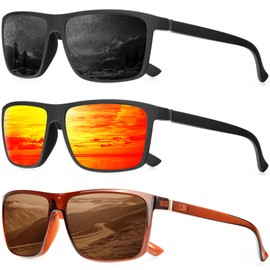 QALLY Polarized Sunglasses for Men Rectangular Frame Men's Polarized Sunglasses Sports Sunglasses with UV400 Protection, Black/Tawny/Red