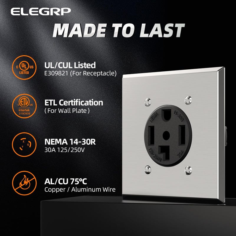 ELEGRP 30 Amps 125/250V Dryer Outlet, NEMA 14-30R Flush Mounting