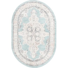 Unique Loom Parker Collection Area Rug - Merakli (4' x 6' Oval, Aqua/ Beige)