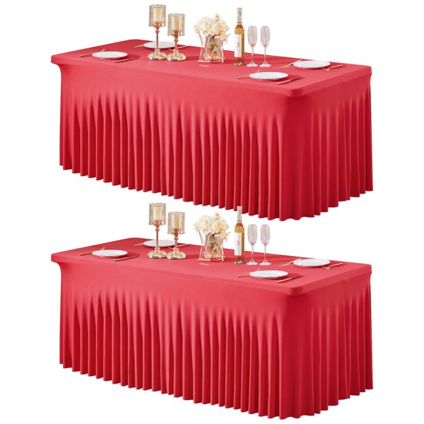 2 Packs Red Table Clothes for 6 Foot Rectangle Tables,