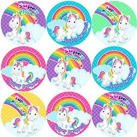 144 Phonics Unicorns 30mm Reward Stickers for School Teachers, Parents, Nursery