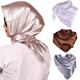 FEOYA Hijab Headscarf Girls 90x90 4 Pieces Large Square Satin Silk Scarf 35 Inch Sunscreen Muslim Shawls Wrap Vintage Neck Scarf Headwear Solid Color
