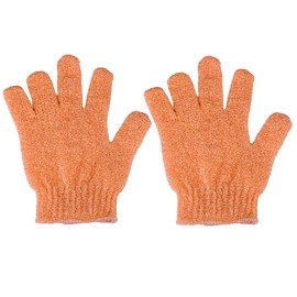 2 Pcs Shower Gloves, Exfoliating Gloves, Exfoliating Mitt, Exfoliating Body Scrub, Loofah Bath Gloves for Men, Women (Orange)