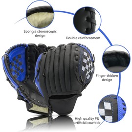 LeapBeast Baseball Gloves, Softball Gloves with 1 Ball, Baseball Training Competition Glove, Thickening Durable Softball Gloves for Children Adults (Black/Blue, 12.5 Inches)
