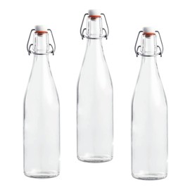 Le Parfait Bottles Glass Swing Top Bottle with Airtight Printed logo Swing Stopper | Works as Preserving Bottle for Juices & Salad Dressing| 16oz (Pack of 3) 500ml