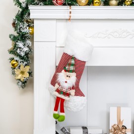 Beyond Your Thoughts 2024 New Red Embroidery Christmas Stockings 3D Doll Santa Stockings for Kids Fireplace Holiday Party Decoration 1 Pack