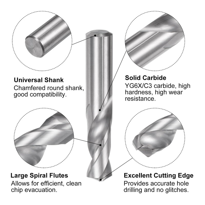 sourcing map Solid Carbide Drill Bit, 12mm (0.472") YG6X/C3 Micro-Grain
