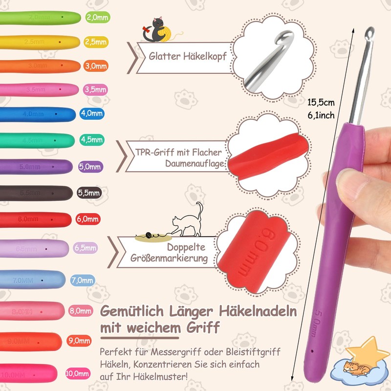 Coopay Crochet Hook Set with Roll Bag, 14 Pieces Crochet