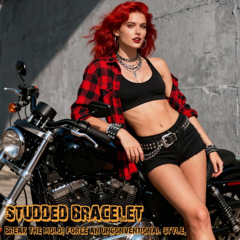 EMORBALS Punk Rock Studded Bracelet - Adjustable Leather Cuff Spiked