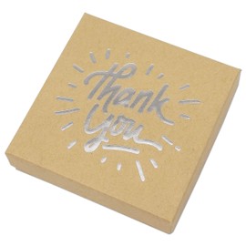 TheDisplayGuys - 10-Pack Cardboard Kraft Paper Gift Boxes w. Lid & Cotton Padding - Brown/Silver "Thank You" - 3.5" x 3.5" x 1.0" (#33)