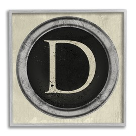 Stupell Industries Letter D Initial Vintage Typewriter Key Shape, Designed by Daphne Polselli Gray Framed Wall Art, 12 x 12, Beige