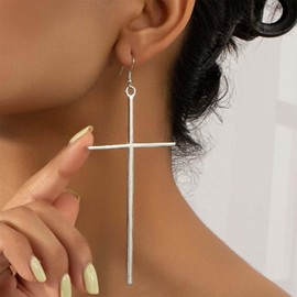 Xmsrn Vintage Cross Earrings Large Cross Earrings Cross Hook Earrings Retro Cross Stud Earrings Jewellery for Women and Girls, Zinc, No Gemstone