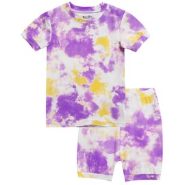 VAENAIT BABY Girls Boys Pajamas Sleepwear Short Summer Pjs 2pcs Set Tiedye Gold Purple-Short L