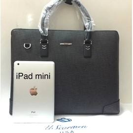 UScarmen Zip Top Leather Laptop Briefcase Messenger Shoulder Bag 097 BLACK Men's