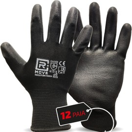 R MOVE 12 Pairs Work Gloves M Protective Polyurethane Gloves Abrasion Resistant Cut Resistant Tear Resistant for Men and Women (M, Standard No Touch))