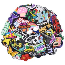 Pabucle - Lote de 25, 40, 80, 100, 120, 160, 200 unidades de dijes de hebilla de clip de PVC al azar diferentes para decoración de zapatos de zuecos, Cloruro de polivinilo, PVC