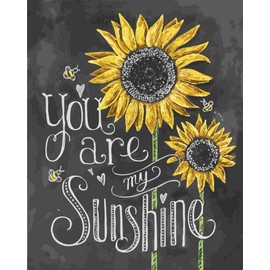 Awesocrafts Paint by Number Kits Sunflower Bee Quotes You are My Sunshine Paint for Adults 40x50cm (Sunflower, No Frame)