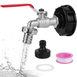 HOTUT IBC Outlet Tap, 3/4 Inch Ball Outlet Valve, 1000 L Water Tank Accessories, Outlet Tap, IBC Tank Outlet Tap Including Hose Connection & Adapter for IBC Tank Accessories, S60 x 6 Water Butt Tap