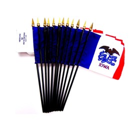 12 Iowa Desk Flags 4x6 Inch American Made Miniature Table Flags; 12 Small Mini Flags