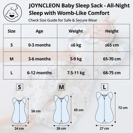 JOYNCLEON Sacco Nanna Neonato 0.5 TOG con Fasciatura | Autoconsolante per Sonno Migliore & Riflesso di Moro | 100% Cotone, Traspirante | Sicuro con Libertà di Movimento per 0-6 Mesi(Small(2.5-5KG))