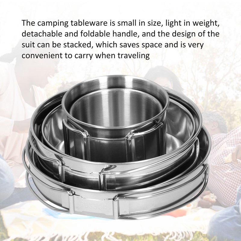 Outdoor Stainless Steel Cookware Set 5‑Piece Camping Portable Cooking Pots