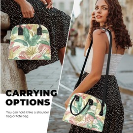 Clastyle Tropical Palm Leaves Large Insulated Lunch Box Bag for Women Adult, Lightweight Lunch Cooler Bag with Strap for Picnic Work Office