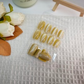 24Pcs Medium Press on Nails Light Yellow Fake Nails Square False Nails with Gradient Designs Glitter Press on Nails Full Cover Stick on Nails for Women and Girls Jelly Press on Nails