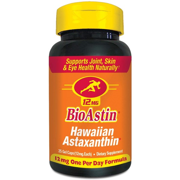 BioAstin Hawaiian Astaxanthin 12mg, 25 Count - Hawaiian Grown Premium Antioxidant - Supports Recovery from Exercise + Joint, Skin, Eye Health Naturally