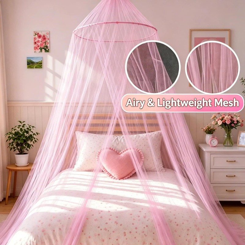 Pink Bed Canopy for Girls, Mosquito Netting for Bedroom, Bed