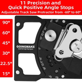 GOINGMAKE Adjustable Angle Track Saw Square with -60° to 60° Quick Positive Angle Stop,Guide Rail Square,Protractor,90 Degree Right Angle Rail Square Guide Compatible with Festool and Makita
