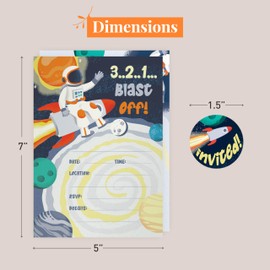Rileys & Co Birthday Invitations - Space Theme Party Invitations for Kids - Fun Invitation Cards - Birthday Invitations for Boys and Girls - 50 Pack with Envelopes and Stickers